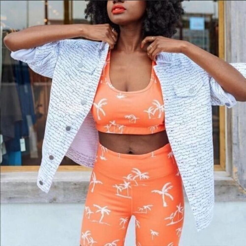 American apparel orange coral palm tree leggings M